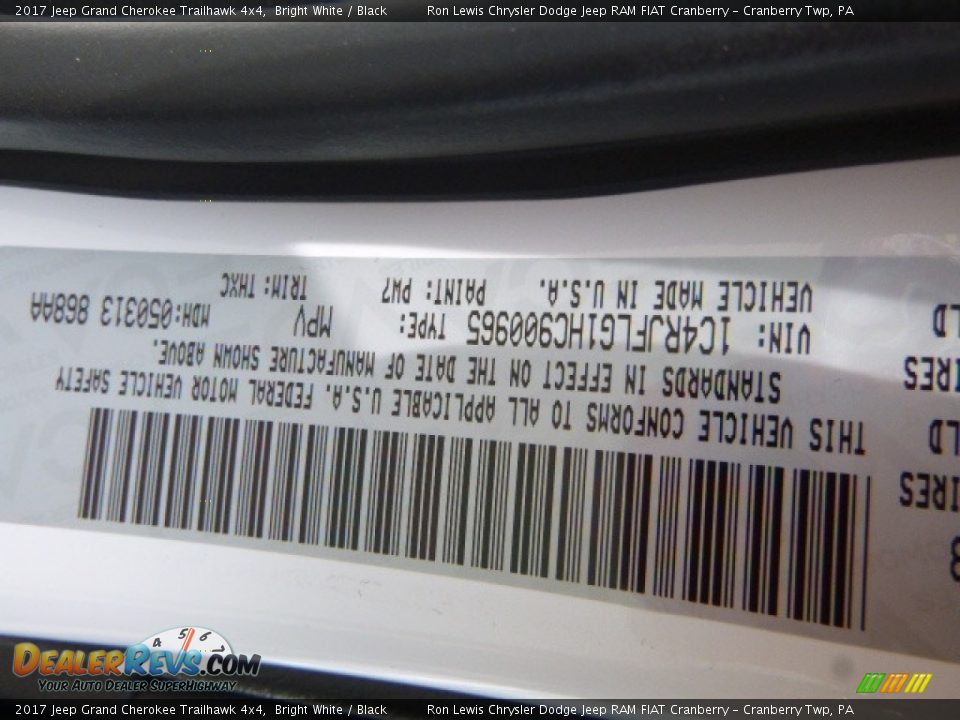 2017 Jeep Grand Cherokee Trailhawk 4x4 Bright White / Black Photo #14