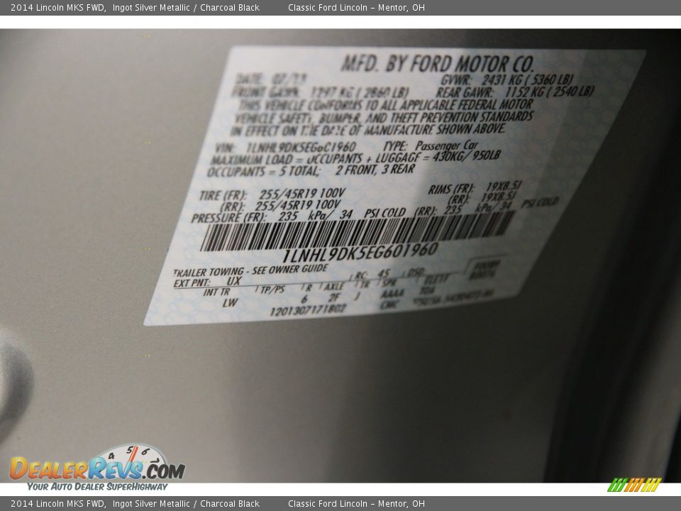 2014 Lincoln MKS FWD Ingot Silver Metallic / Charcoal Black Photo #20