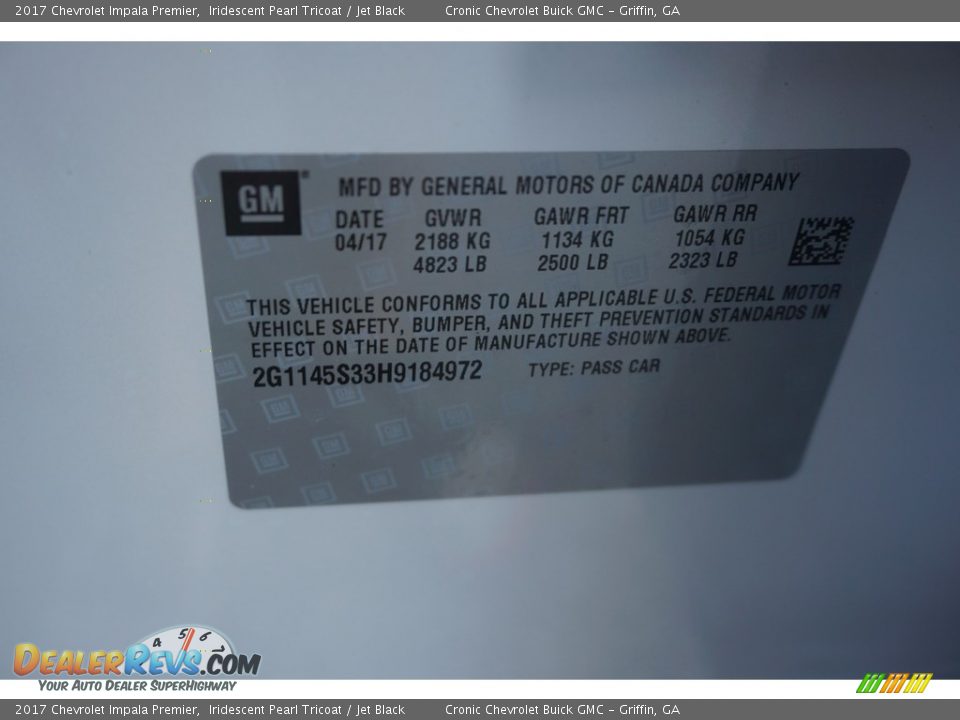 2017 Chevrolet Impala Premier Iridescent Pearl Tricoat / Jet Black Photo #16