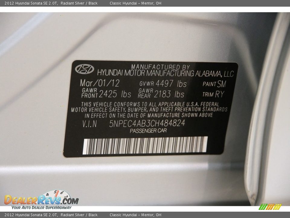 2012 Hyundai Sonata SE 2.0T Radiant Silver / Black Photo #21