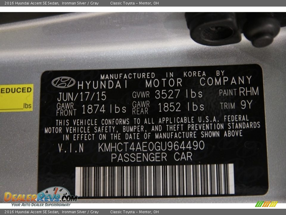 2016 Hyundai Accent SE Sedan Ironman Silver / Gray Photo #17