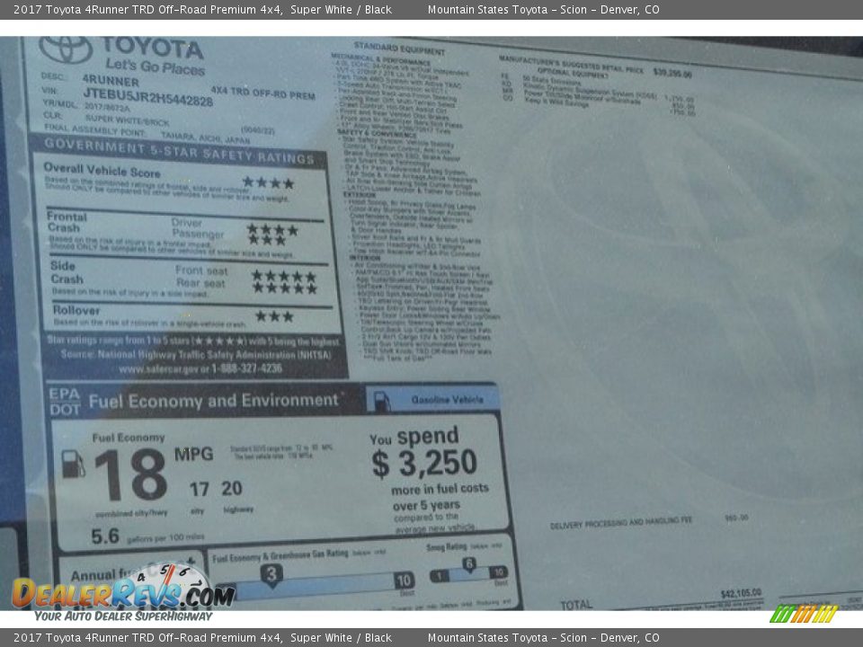 2017 Toyota 4Runner TRD Off-Road Premium 4x4 Super White / Black Photo #10