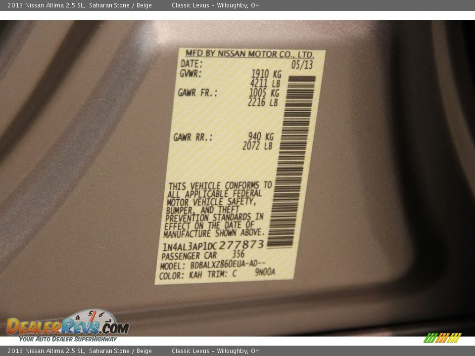 2013 Nissan Altima 2.5 SL Saharan Stone / Beige Photo #21