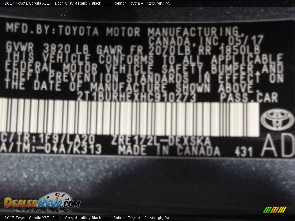 2017 Toyota Corolla XSE Falcon Gray Metallic / Black Photo #10