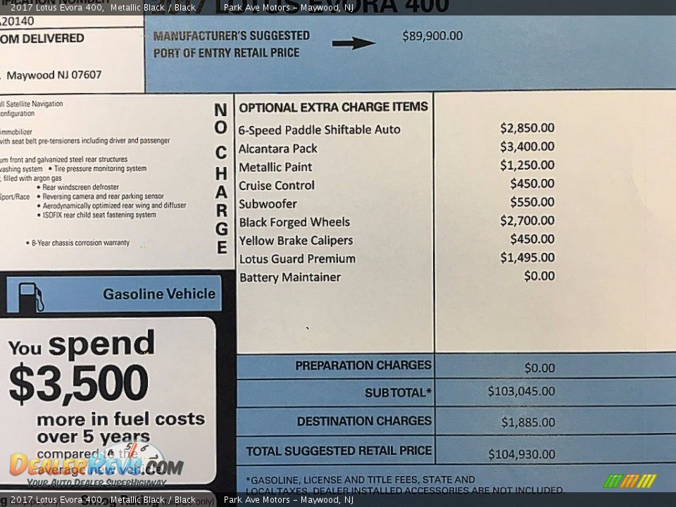 2017 Lotus Evora 400 Window Sticker Photo #32