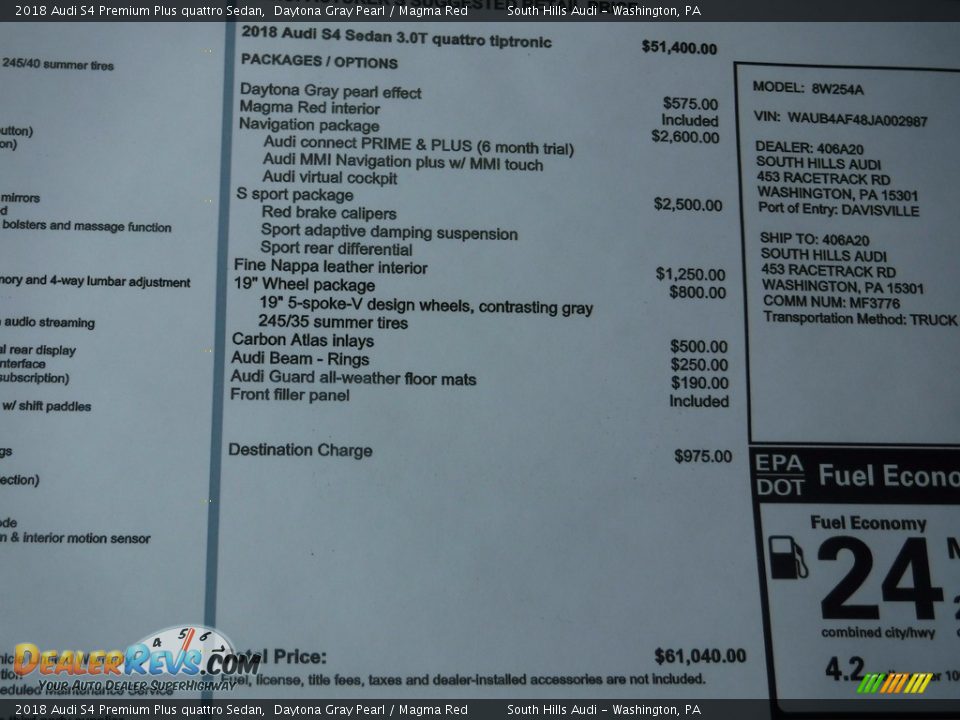 2018 Audi S4 Premium Plus quattro Sedan Window Sticker Photo #11