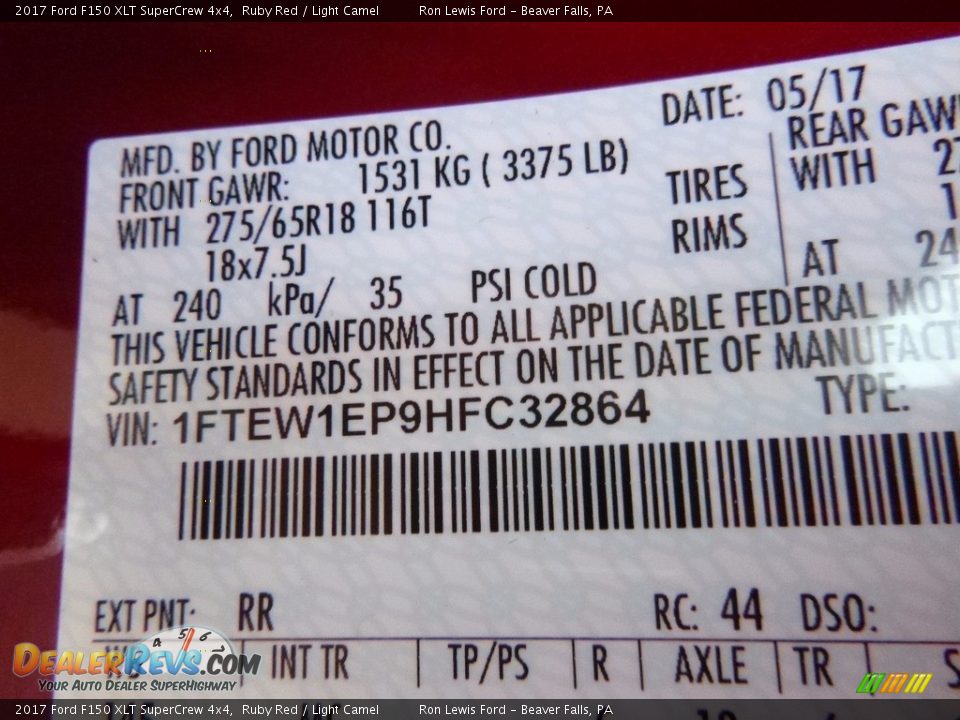 2017 Ford F150 XLT SuperCrew 4x4 Ruby Red / Light Camel Photo #14