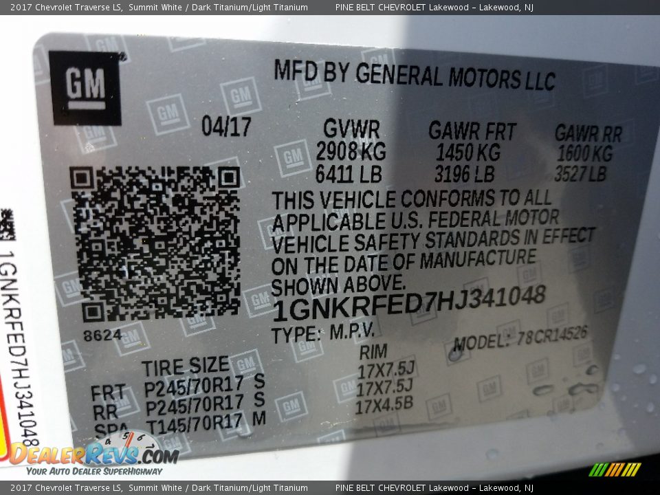 2017 Chevrolet Traverse LS Summit White / Dark Titanium/Light Titanium Photo #10