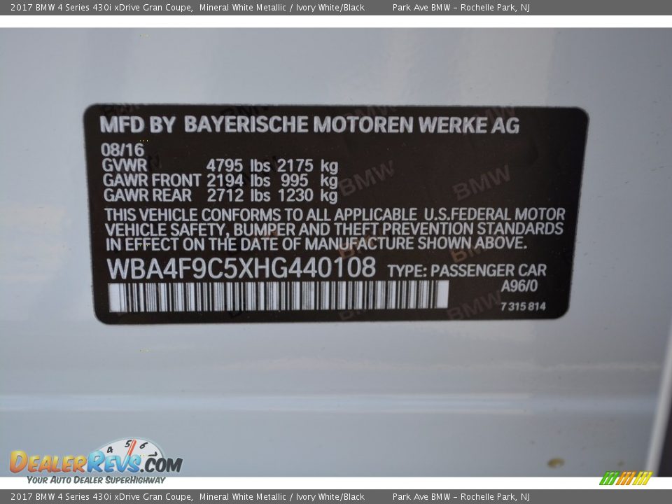 2017 BMW 4 Series 430i xDrive Gran Coupe Mineral White Metallic / Ivory White/Black Photo #34