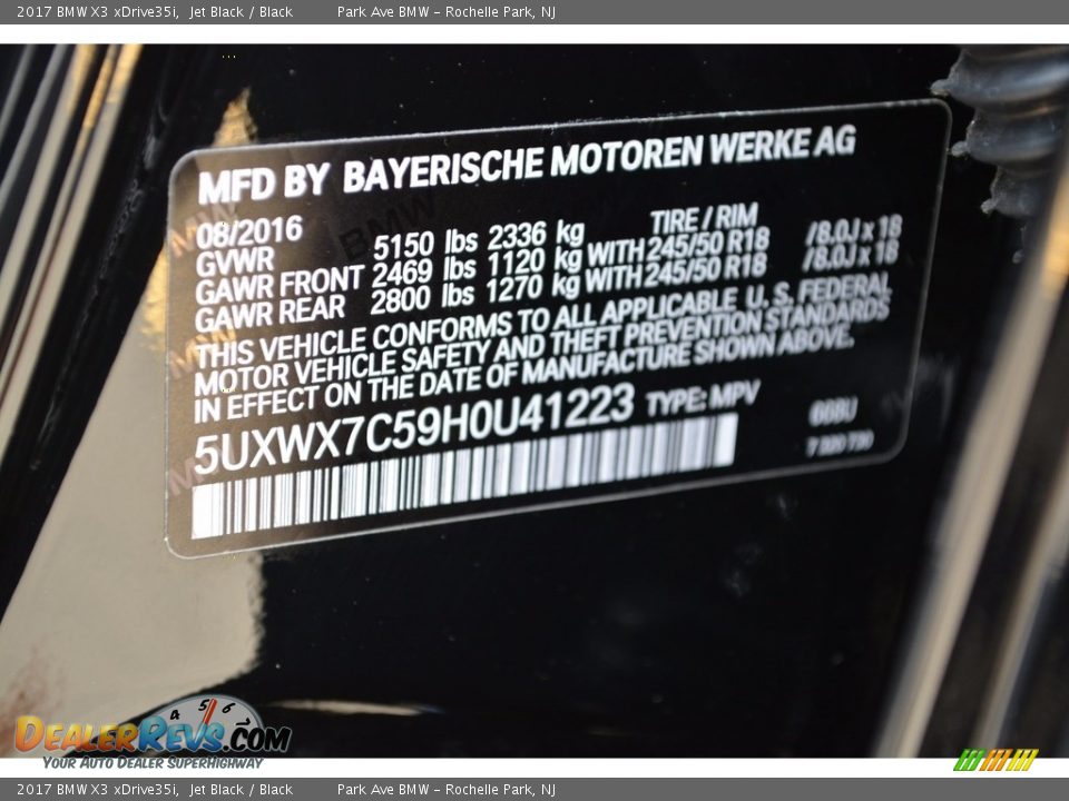 2017 BMW X3 xDrive35i Jet Black / Black Photo #34