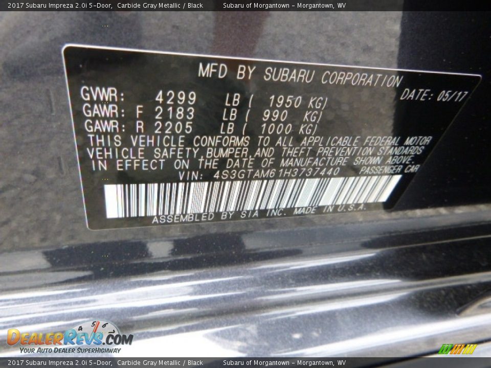 2017 Subaru Impreza 2.0i 5-Door Carbide Gray Metallic / Black Photo #16