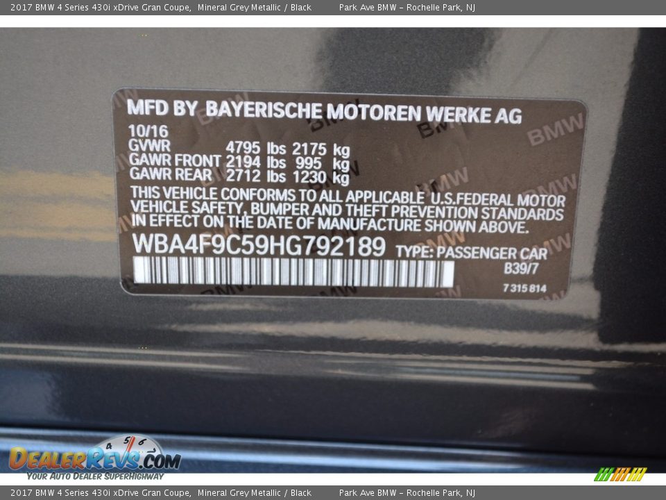 2017 BMW 4 Series 430i xDrive Gran Coupe Mineral Grey Metallic / Black Photo #34