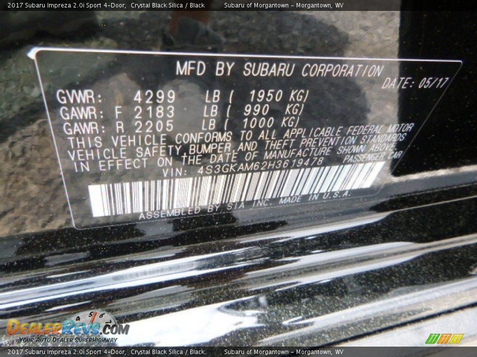 2017 Subaru Impreza 2.0i Sport 4-Door Crystal Black Silica / Black Photo #15