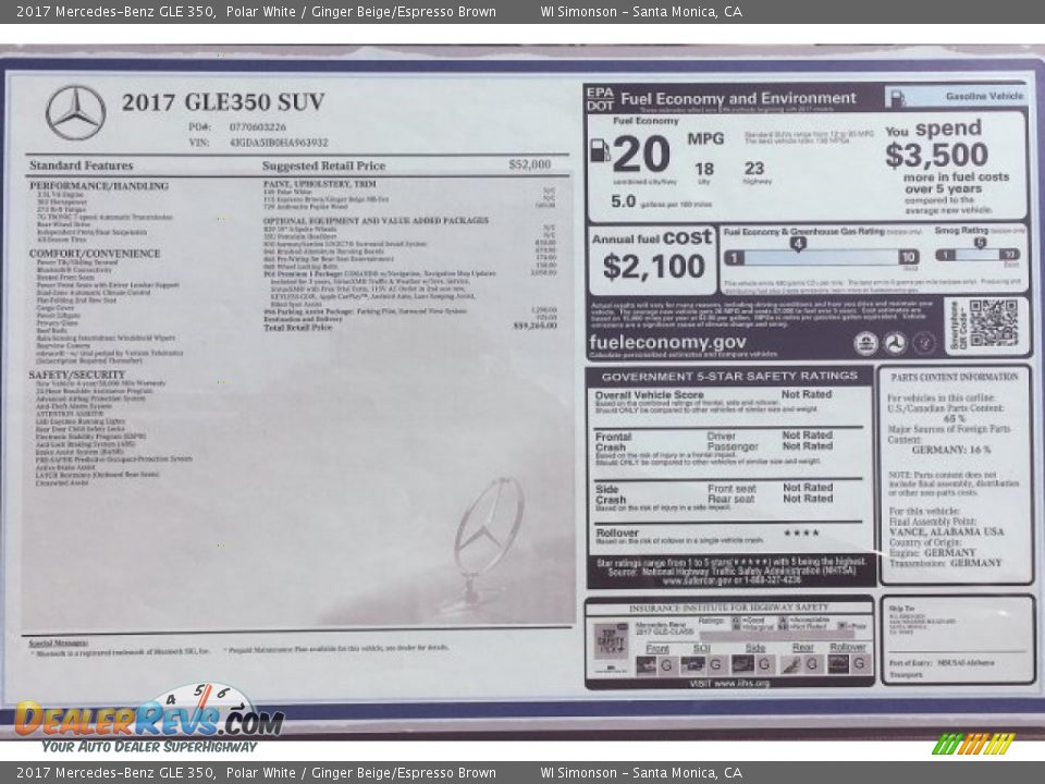2017 Mercedes-Benz GLE 350 Polar White / Ginger Beige/Espresso Brown Photo #10
