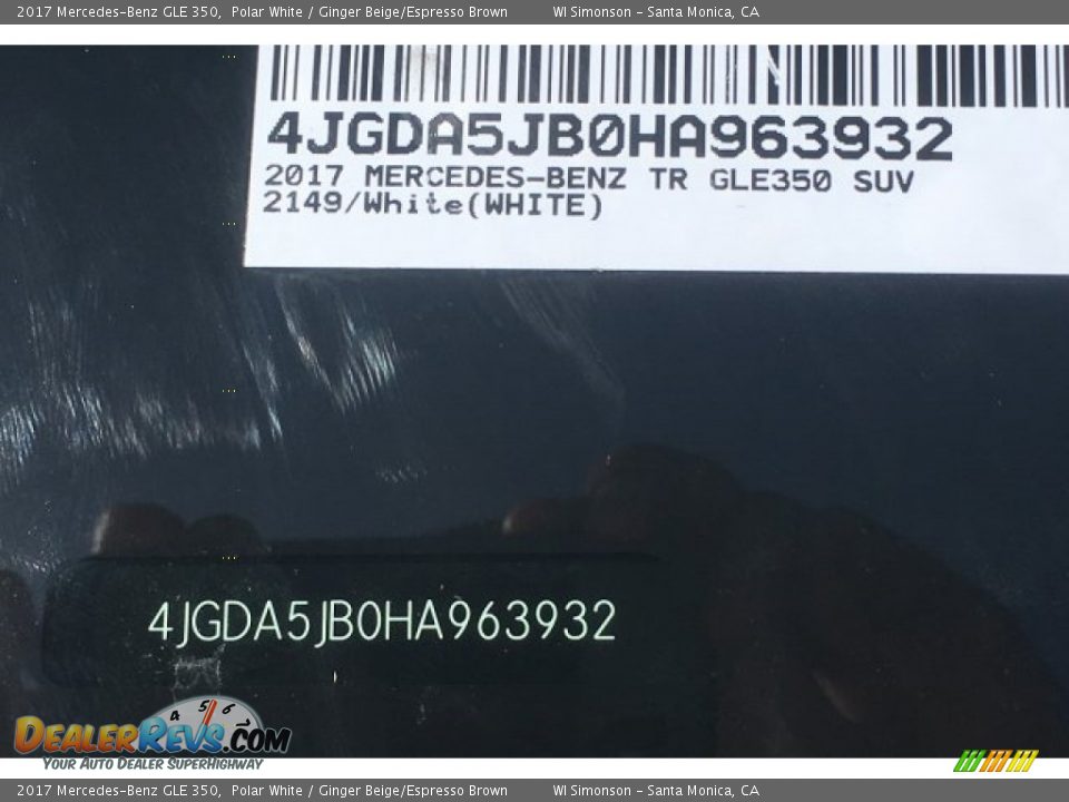 2017 Mercedes-Benz GLE 350 Polar White / Ginger Beige/Espresso Brown Photo #12