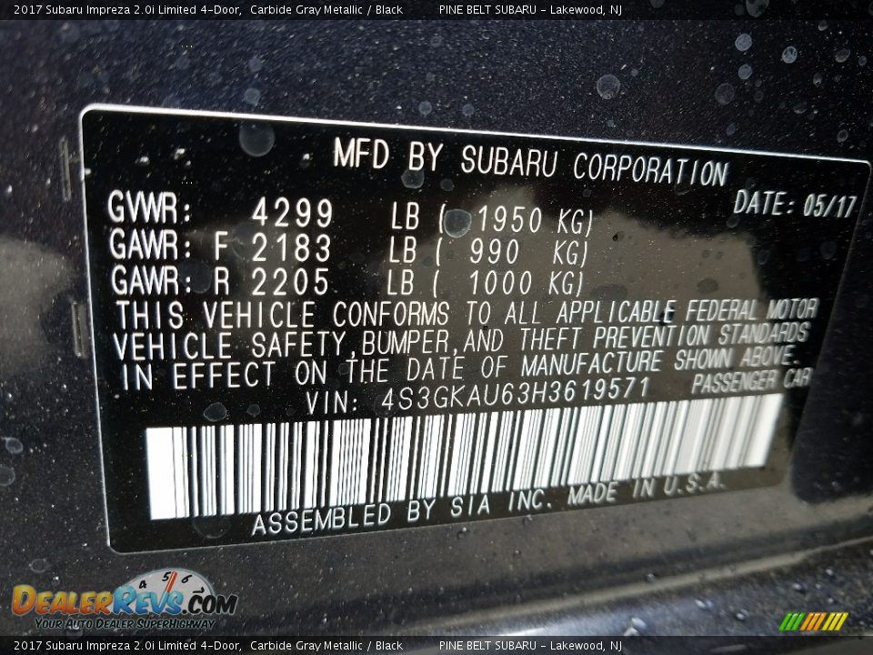 2017 Subaru Impreza 2.0i Limited 4-Door Carbide Gray Metallic / Black Photo #7