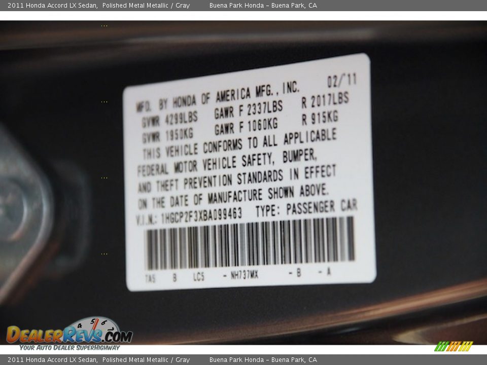 2011 Honda Accord LX Sedan Polished Metal Metallic / Gray Photo #28