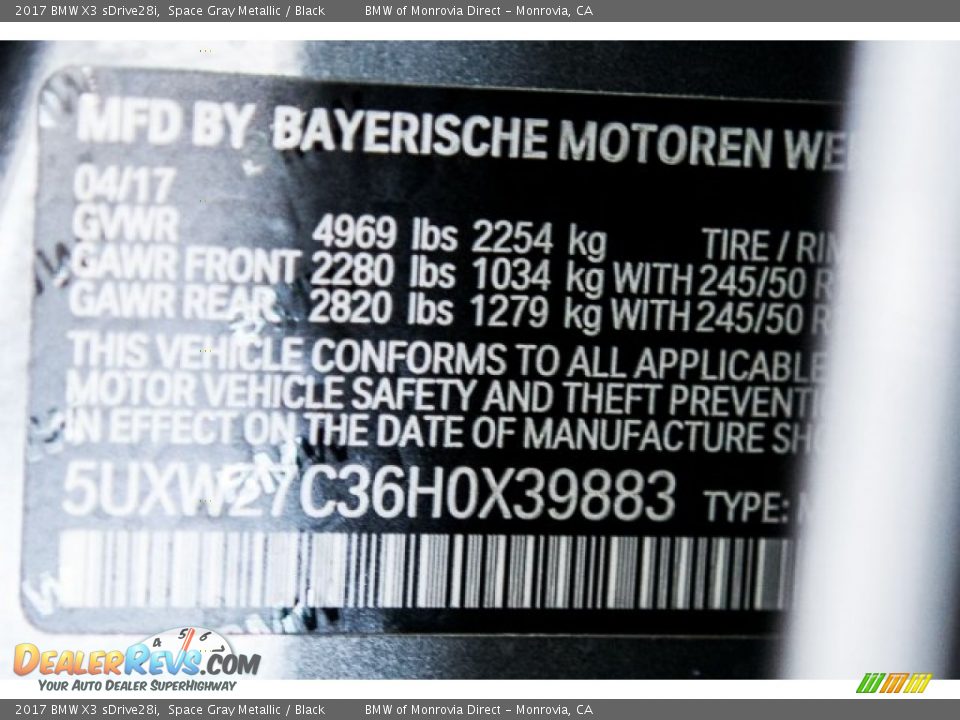 2017 BMW X3 sDrive28i Space Gray Metallic / Black Photo #11