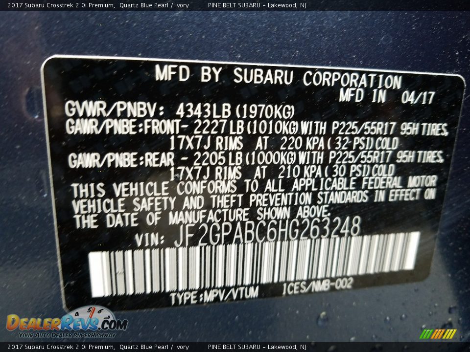 2017 Subaru Crosstrek 2.0i Premium Quartz Blue Pearl / Ivory Photo #7