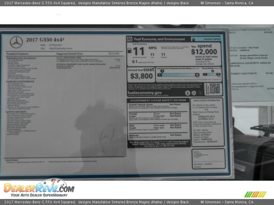 2017 Mercedes-Benz G 550 4x4 Squared Window Sticker Photo #20