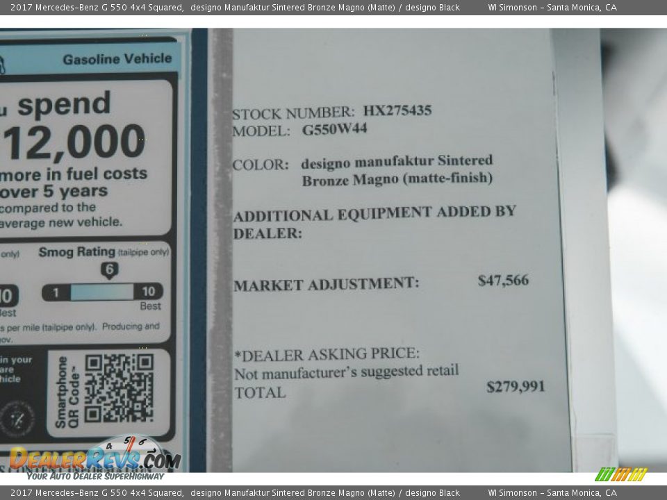 2017 Mercedes-Benz G 550 4x4 Squared Window Sticker Photo #21