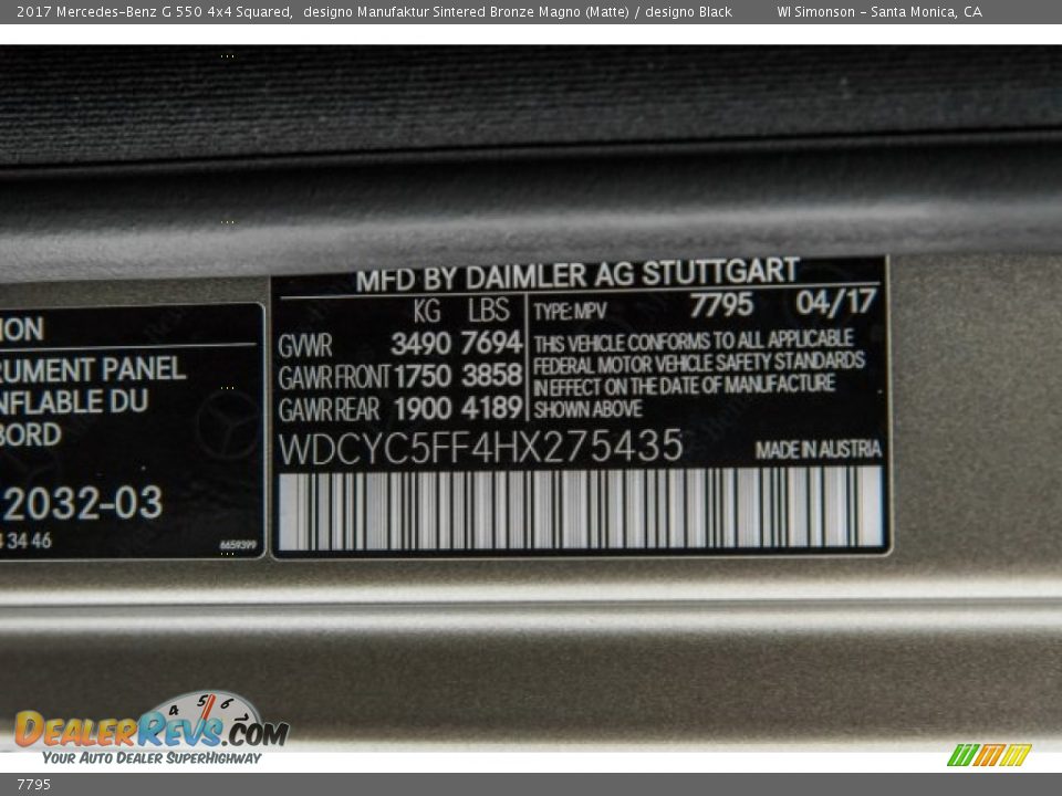 Mercedes-Benz Color Code 7795 designo Manufaktur Sintered Bronze Magno (Matte)