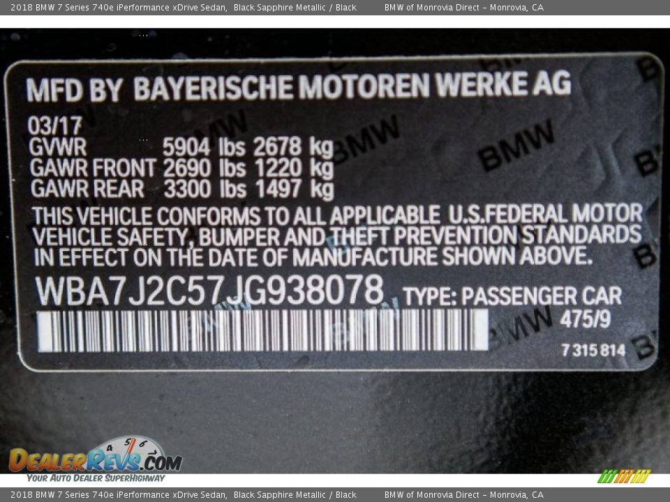 2018 BMW 7 Series 740e iPerformance xDrive Sedan Black Sapphire Metallic / Black Photo #11