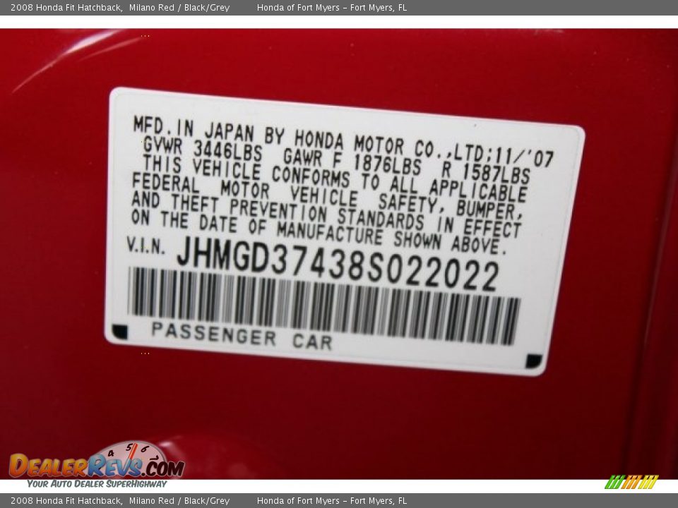 2008 Honda Fit Hatchback Milano Red / Black/Grey Photo #28