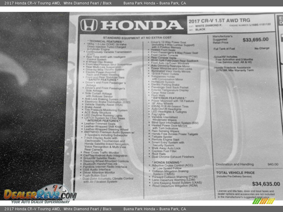 2017 Honda CR-V Touring AWD White Diamond Pearl / Black Photo #18