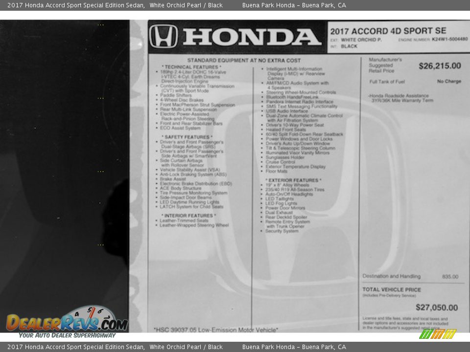 2017 Honda Accord Sport Special Edition Sedan White Orchid Pearl / Black Photo #16