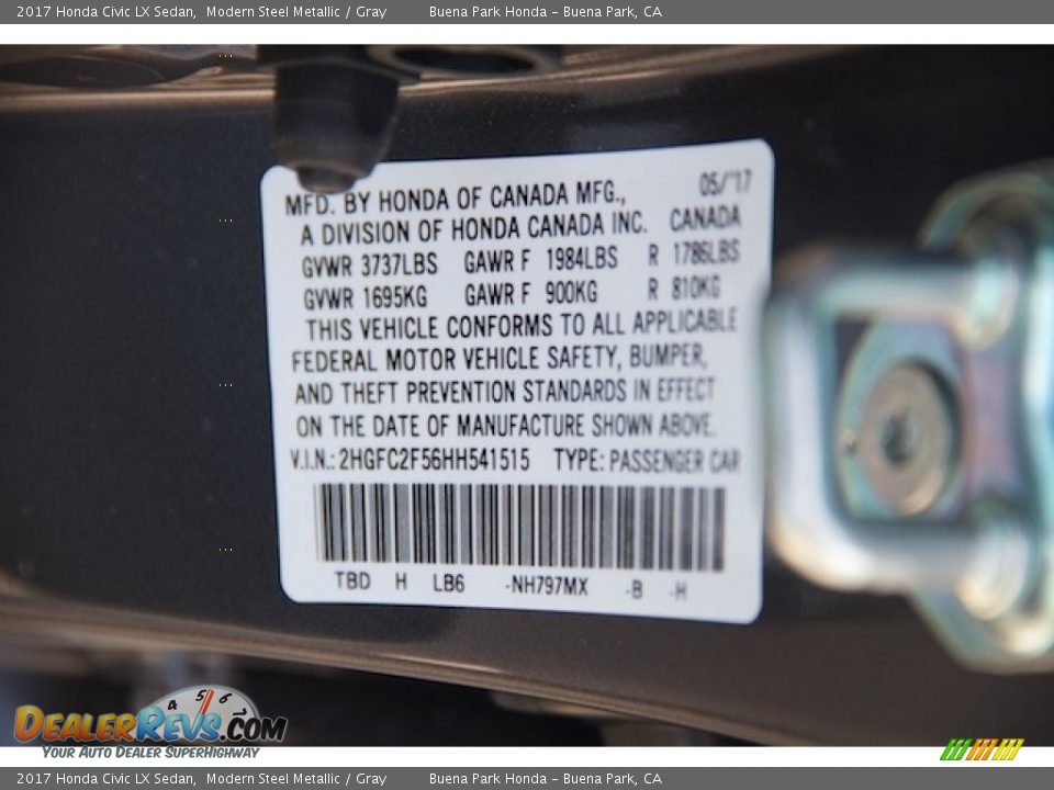 2017 Honda Civic LX Sedan Modern Steel Metallic / Gray Photo #16