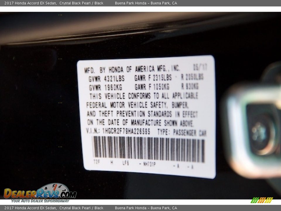 2017 Honda Accord EX Sedan Crystal Black Pearl / Black Photo #17