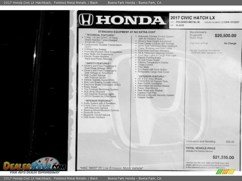 2017 Honda Civic LX Hatchback Polished Metal Metallic / Black Photo #15