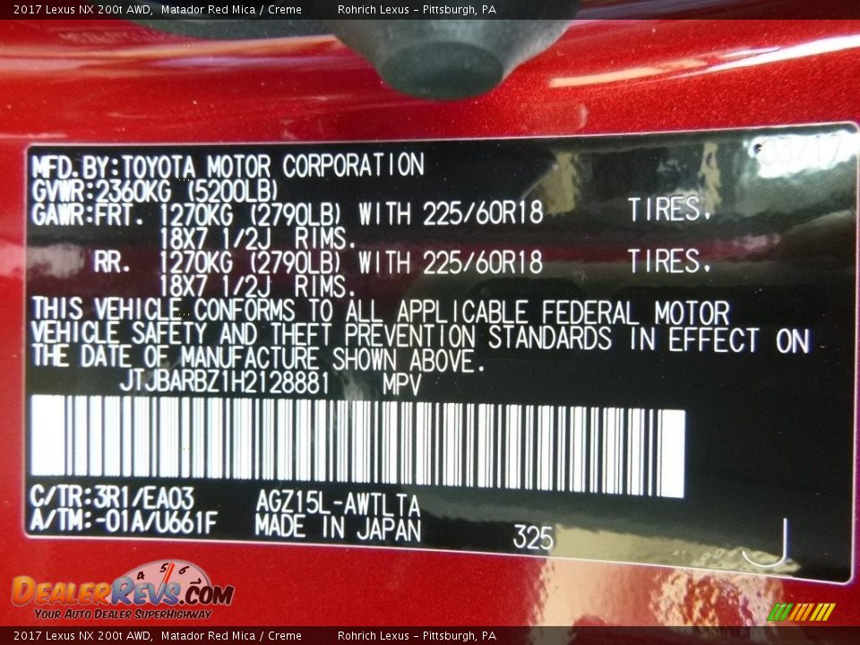 2017 Lexus NX 200t AWD Matador Red Mica / Creme Photo #10
