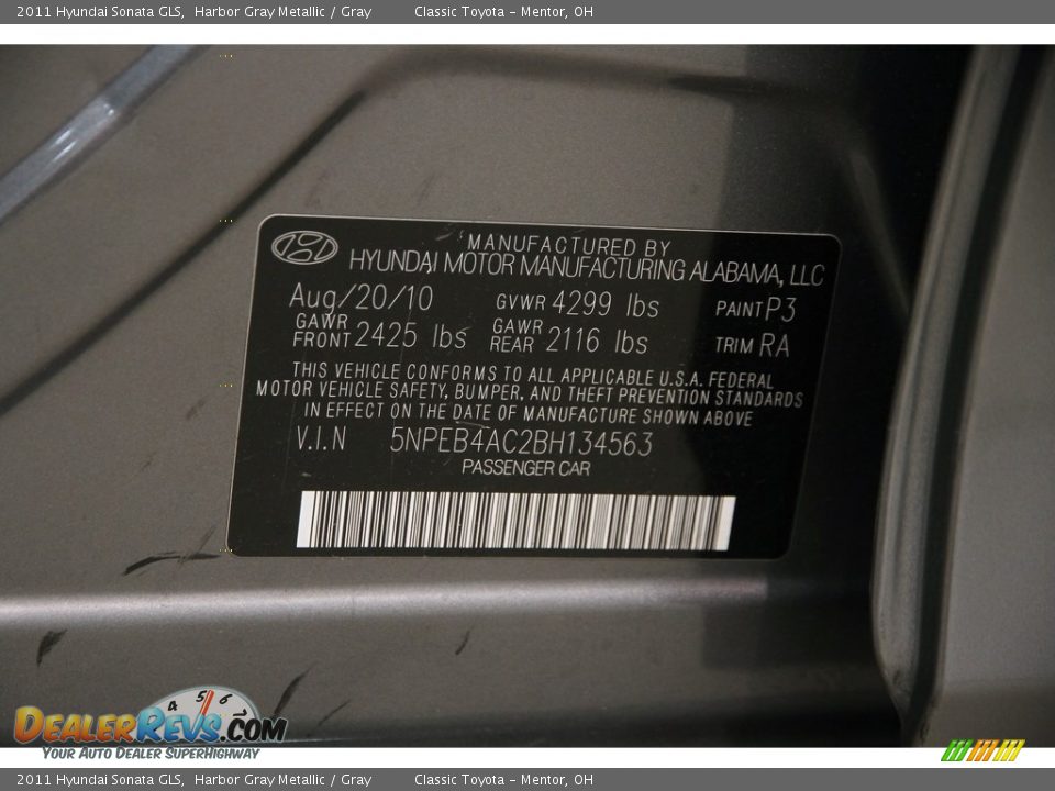 2011 Hyundai Sonata GLS Harbor Gray Metallic / Gray Photo #16