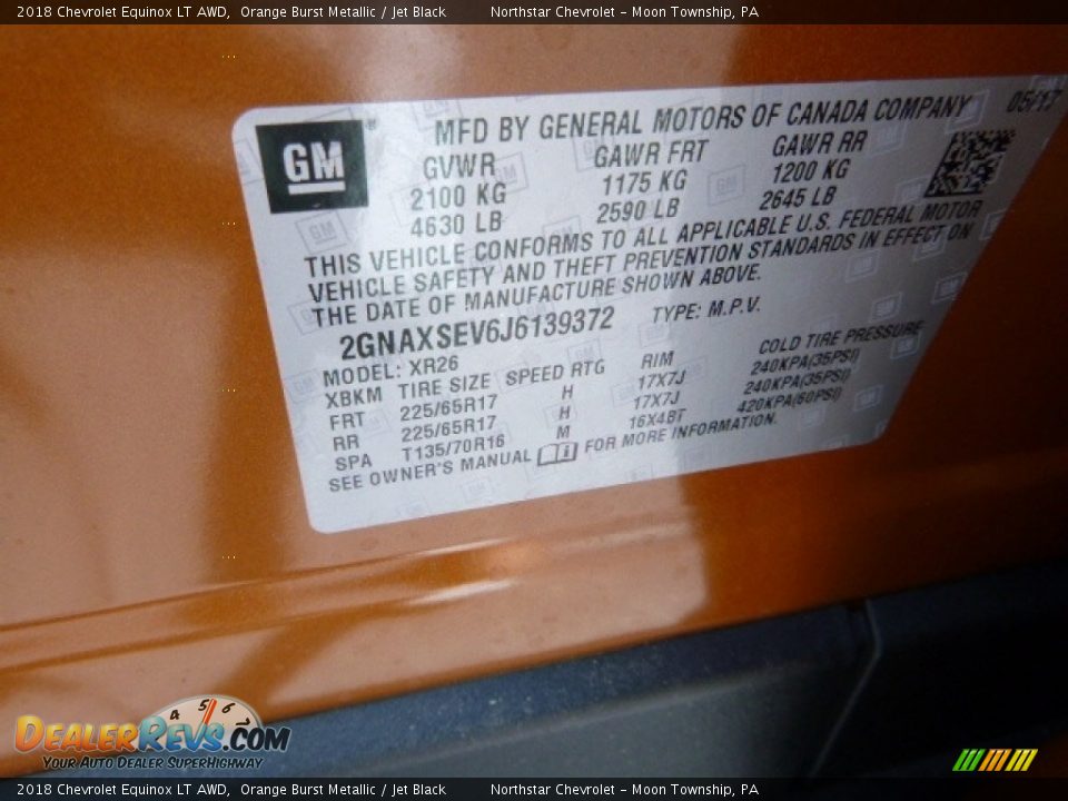 2018 Chevrolet Equinox LT AWD Orange Burst Metallic / Jet Black Photo #16