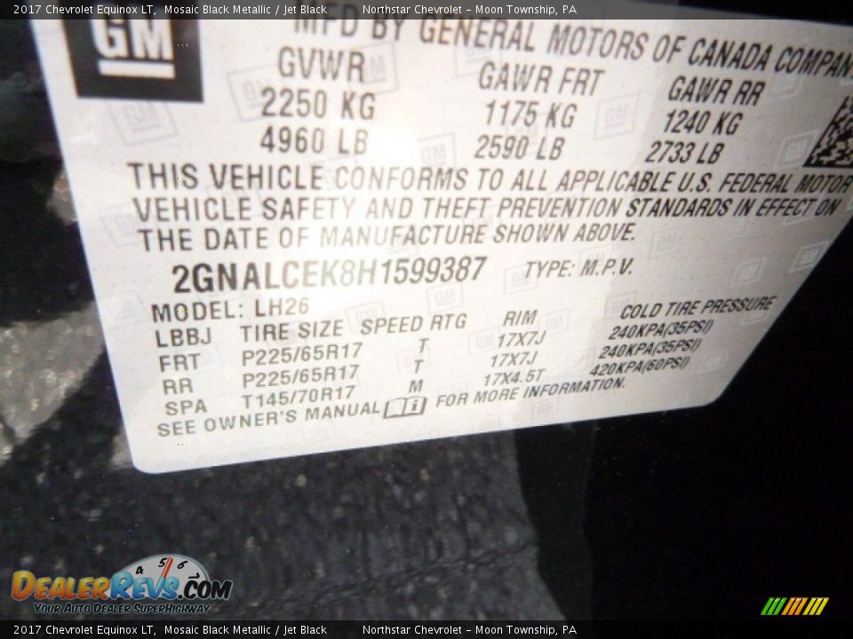 2017 Chevrolet Equinox LT Mosaic Black Metallic / Jet Black Photo #17