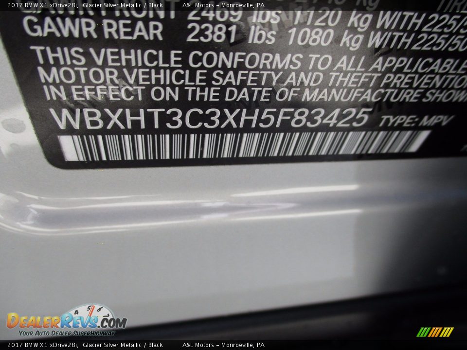 2017 BMW X1 xDrive28i Glacier Silver Metallic / Black Photo #19