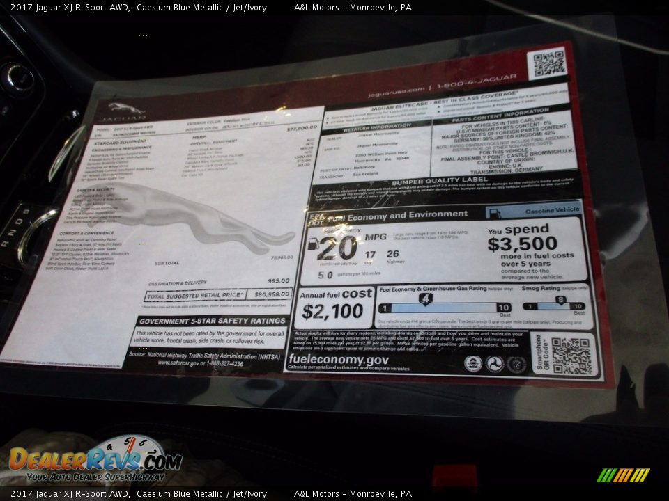2017 Jaguar XJ R-Sport AWD Window Sticker Photo #18