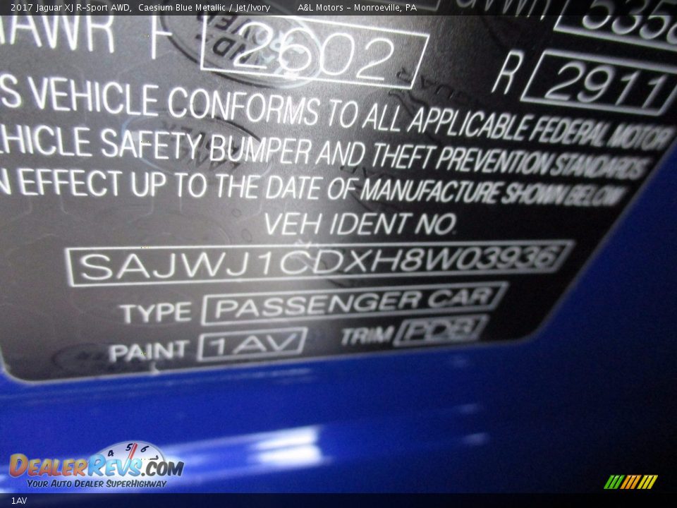 Jaguar Color Code 1AV Caesium Blue Metallic