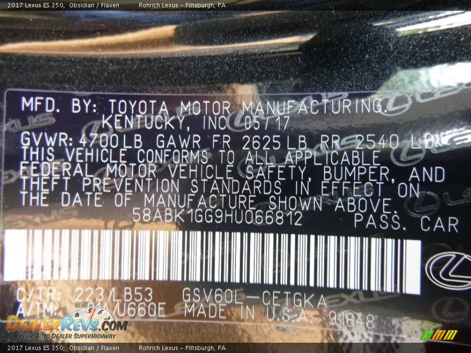 2017 Lexus ES 350 Obsidian / Flaxen Photo #10