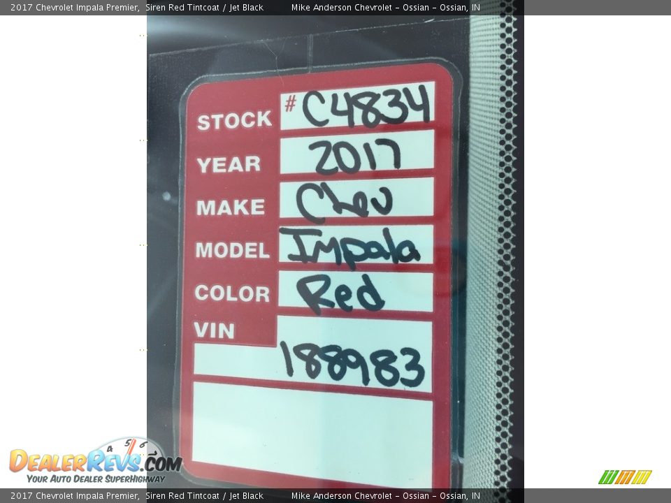 2017 Chevrolet Impala Premier Siren Red Tintcoat / Jet Black Photo #23