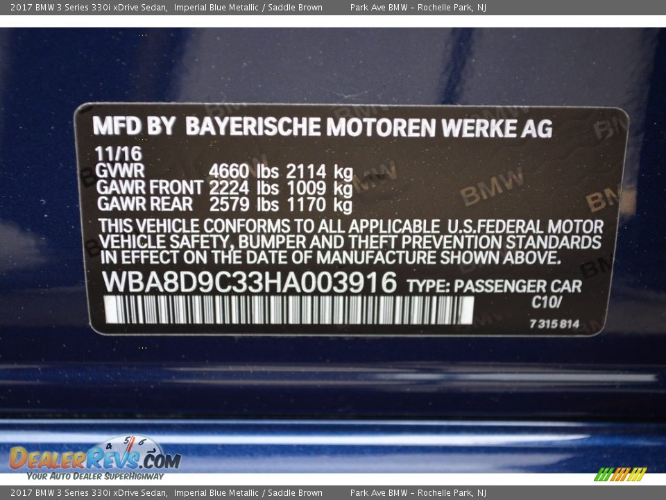 2017 BMW 3 Series 330i xDrive Sedan Imperial Blue Metallic / Saddle Brown Photo #34