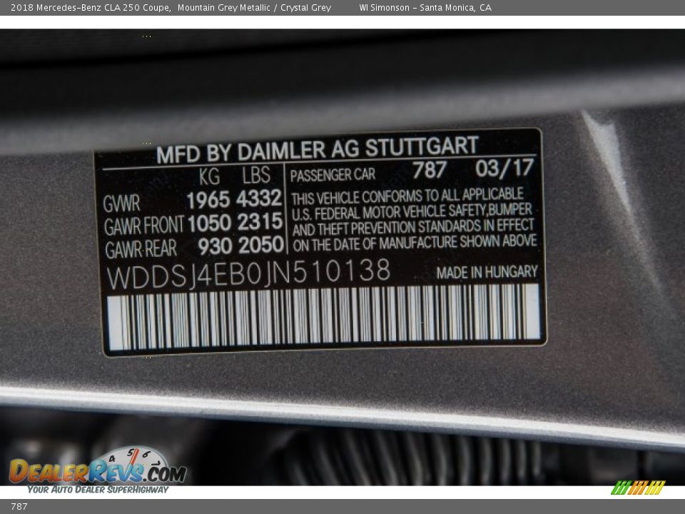 Mercedes-Benz Color Code 787 Mountain Grey Metallic