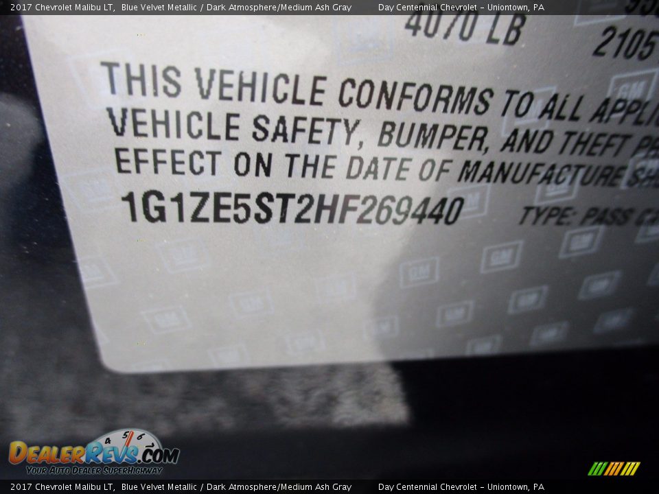 2017 Chevrolet Malibu LT Blue Velvet Metallic / Dark Atmosphere/Medium Ash Gray Photo #19