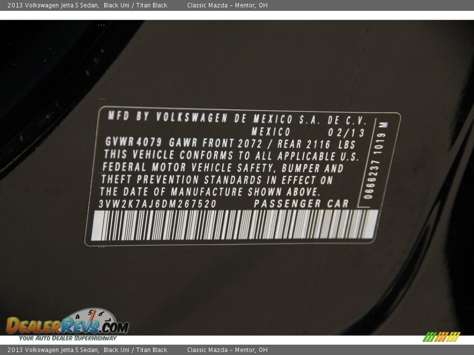 2013 Volkswagen Jetta S Sedan Black Uni / Titan Black Photo #15