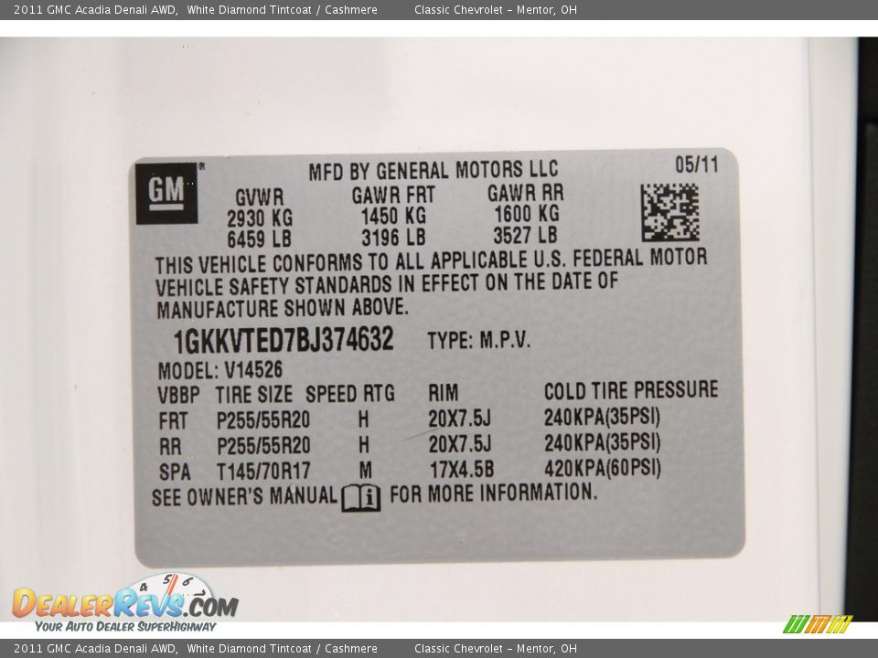 2011 GMC Acadia Denali AWD White Diamond Tintcoat / Cashmere Photo #28