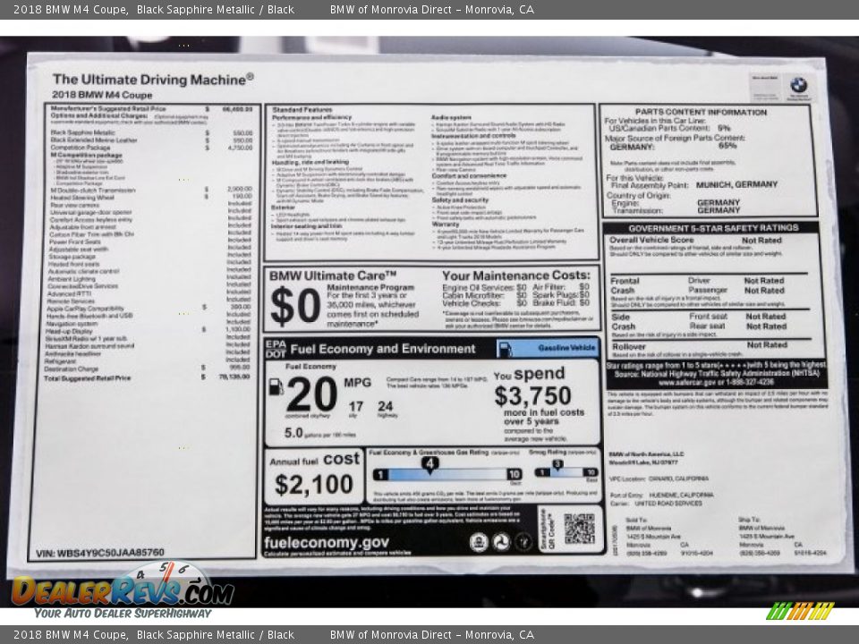 2018 BMW M4 Coupe Window Sticker Photo #10