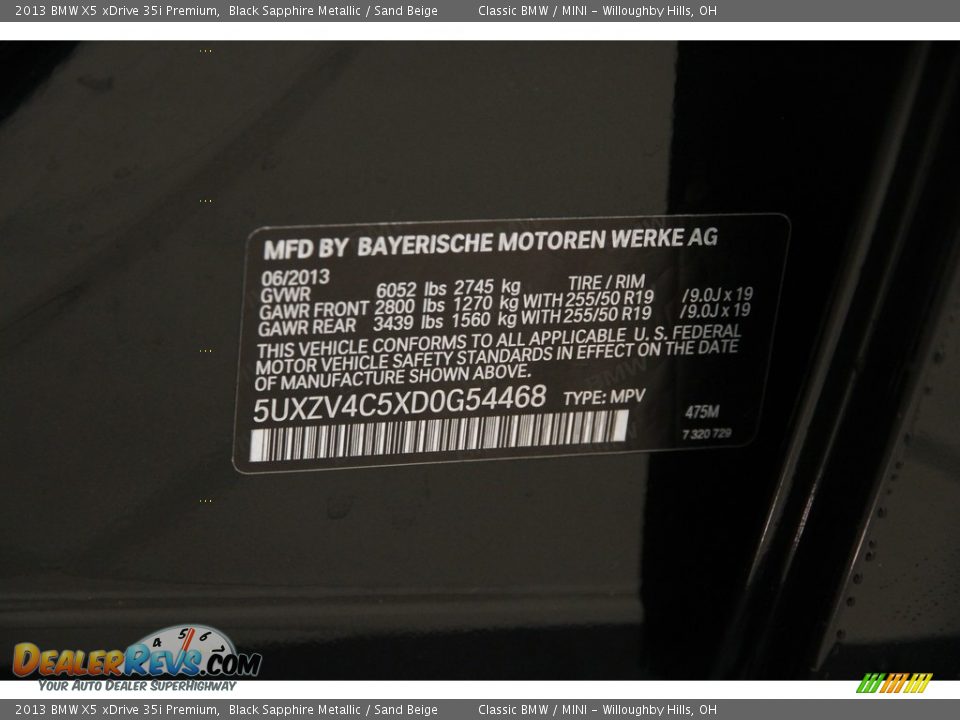 2013 BMW X5 xDrive 35i Premium Black Sapphire Metallic / Sand Beige Photo #23