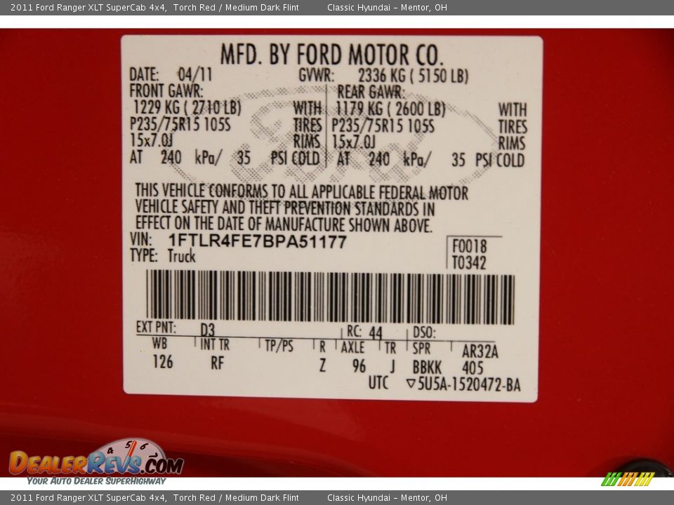 2011 Ford Ranger XLT SuperCab 4x4 Torch Red / Medium Dark Flint Photo #13